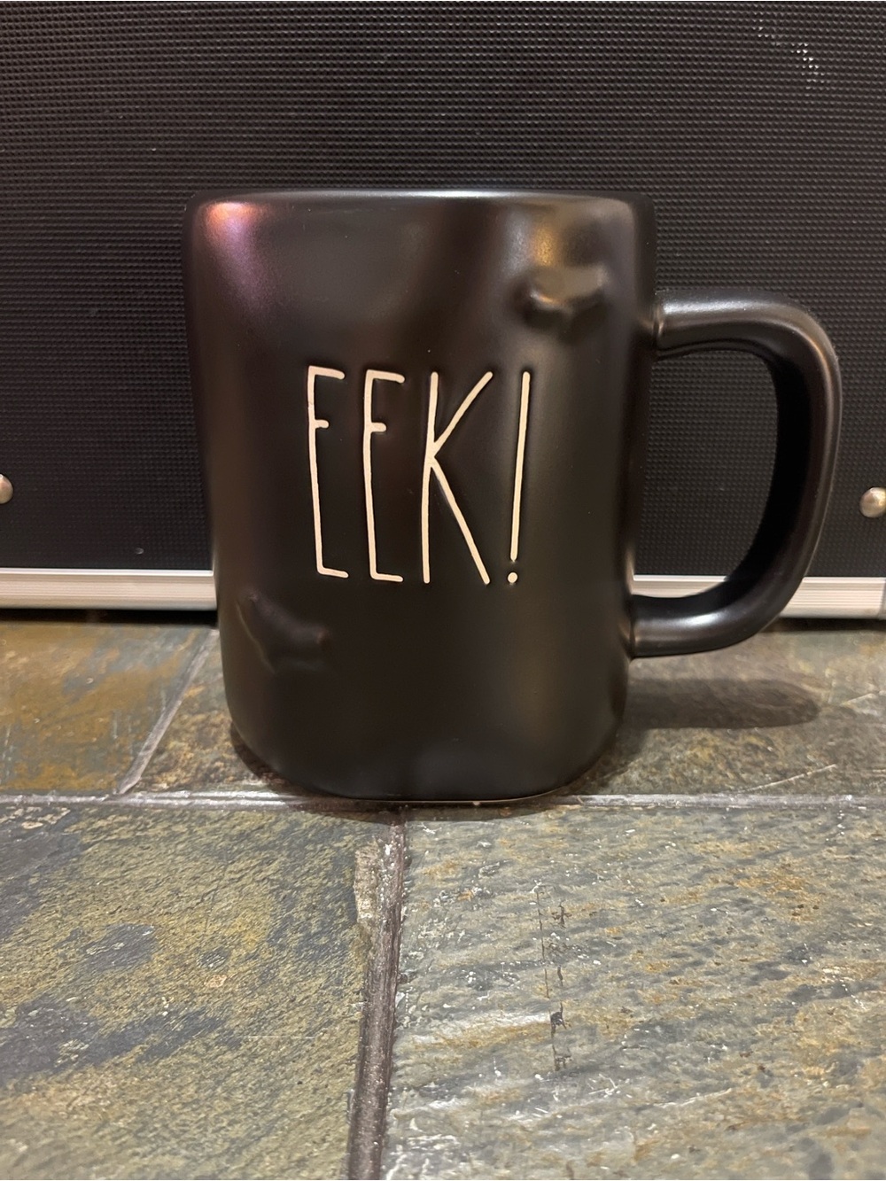 🎃 Rae Dunn Black "EEK!" Embossed Bats Matte Accent Mug